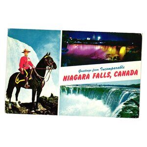 Greetings From Incomparable Niagara Falls Canada Postcard RCMP Nightview